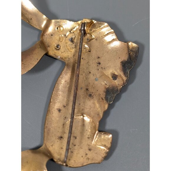 Vintage Artisan Brass Rabbit Dog Brooch Pin Large - Picture 8 of 10